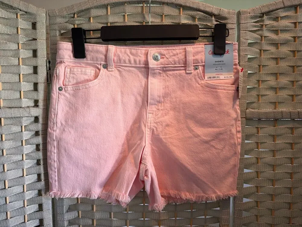 Cat & Jack Mid-Rise Cutoff Jean Shorts Girl's Pink XL/14 Distressed Design NWT